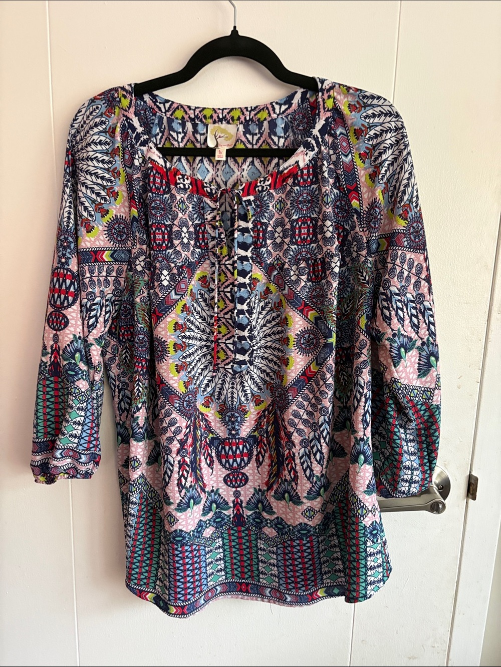 Women's Multicolor Boho Print Peasant Top